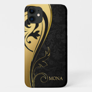 Schwarzer Damast und schwarzer Swirl Case-Mate iPhone Hülle