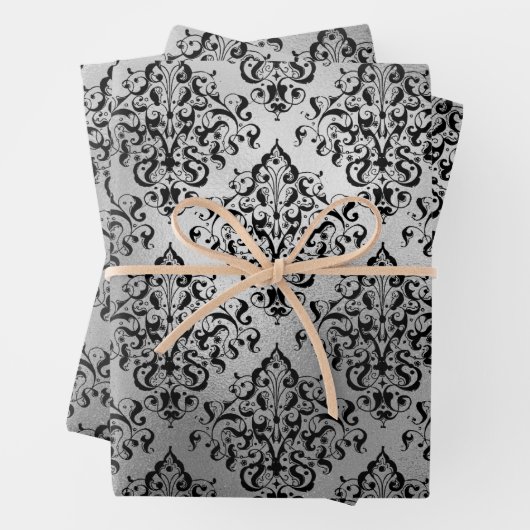 Schwarzer Damast und Silber Geschenkpapier Set (Beispiel)