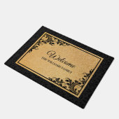 Schwarzer Damast und Wirbel Türmatte (Schrägansicht)