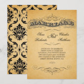 Schwarzer Damast-Vintage Hochzeits-Einladungen Einladung (Vorne/Hinten)