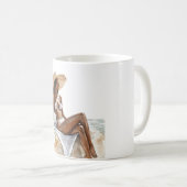 Schwarzer Damen-Strand-Strohhut Kaffeetasse (VorderseiteRechts)