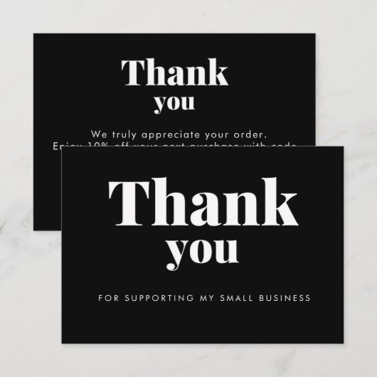 Schwarzer Danke-Karten-Logo-Rabattcode Dankeskarte (Vorne/Hinten)