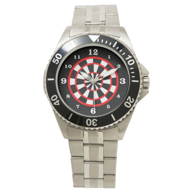 Schwarzer Dartboard-Stil nummeriert Armbanduhr (Vorderseite)