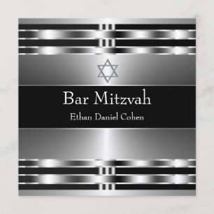 Schwarzer Davidstern Bar Mitzwa in Silber Einladung