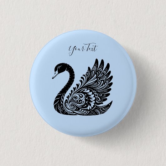 Schwarzer Dekorativer Schwan-Knopf Button (Vorderseite)