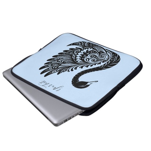 Schwarzer dekorativer Swan Laptop-Sieb Laptopschutzhülle (Vorne Knopf)