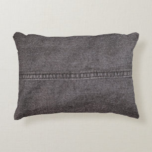 Schwarzer Denim-Stoff. Mode, Texturen und Hintergr Dekokissen