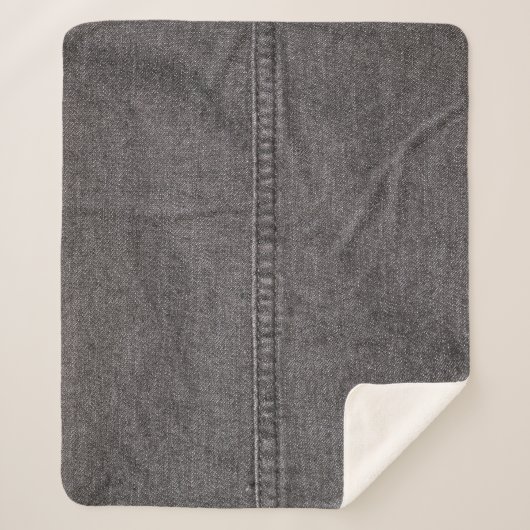 Schwarzer Denim Stoff, Modestruktur. Sherpadecke (Vorderseite)