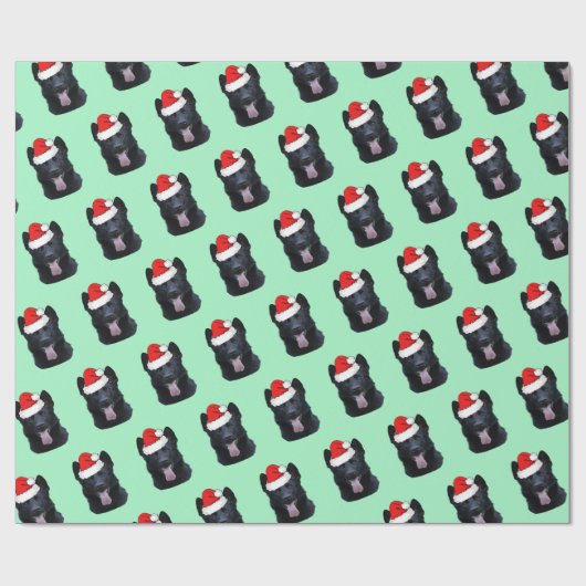 Schwarzer Deutscher Hirte mit Weihnachtsmannmütze Geschenkpapier (Flach)