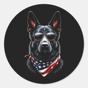 Schwarzer Deutscher Schäferhund Amerikanische Flag Runder Aufkleber