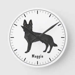 Schwarzer deutscher Schäferhund Cartoon-Hund mit i Runde Wanduhr