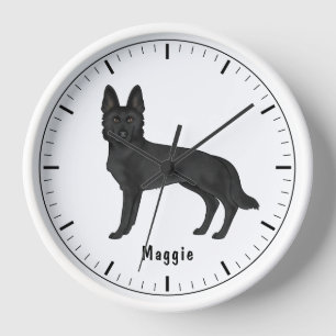 Schwarzer deutscher Schäferhund Cartoon-Hund mit i Uhr