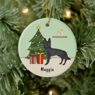 Schwarzer Deutscher Schäferhund Festlicher Weihnac Keramik Ornament