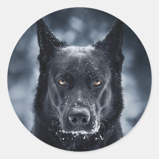 Schwarzer Deutscher Schäferhund Runder Aufkleber (Vorderseite)