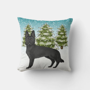 Schwarzer Deutscher Schäferhund Schneezeit Winterw Kissen
