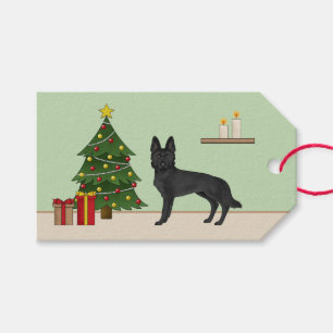 Schwarzer Deutscher Schäferhund und festlicher Wei Geschenkanhänger