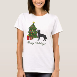 Schwarzer Deutscher Schäferhund und festlicher Wei T-Shirt