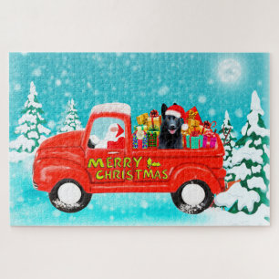 Schwarzer deutscher Schäferhund Weihnachtslieferwa Puzzle