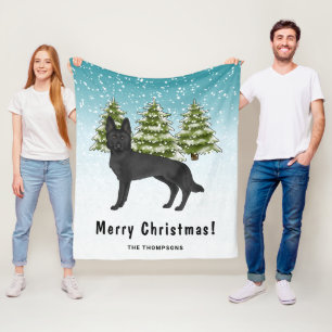 Schwarzer Deutscher Schäferhund Winterwald Familie Fleecedecke