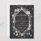 Schwarzer Diamant dekoriert Luxus Save the Date Einladung (Vorderseite)