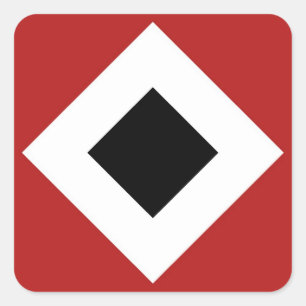 Schwarzer Diamant, kühne weiße Grenze auf Rot Quadratischer Aufkleber