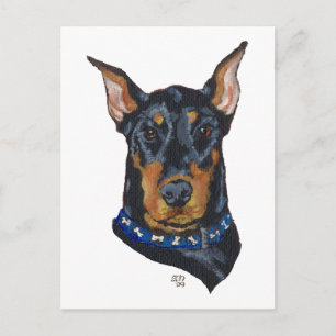 Schwarzer Dobermann Pinscher Postkarte