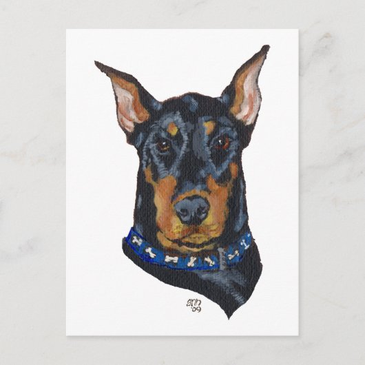 Schwarzer Dobermann Pinscher Postkarte (Vorderseite)