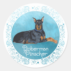 Schwarzer Dobermann Pinscher Runder Aufkleber