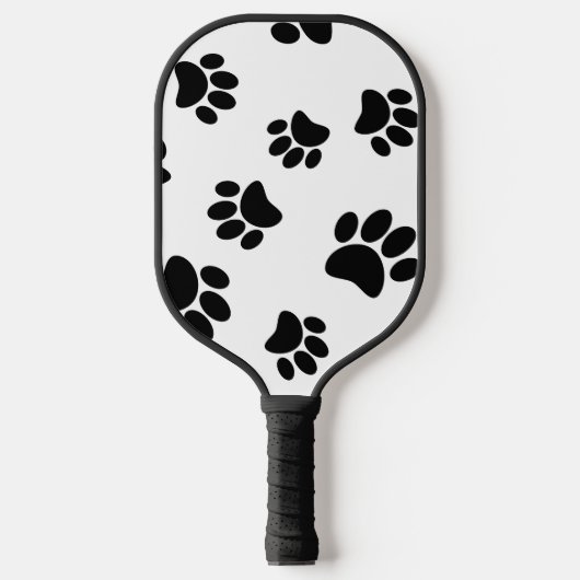 Schwarzer Dog Paw Druckmuster Pickleball Schläger (Vorderseite)