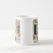 Schwarzer Doodle fährt mit Roller durch europäisch Kaffeetasse (Mittel)