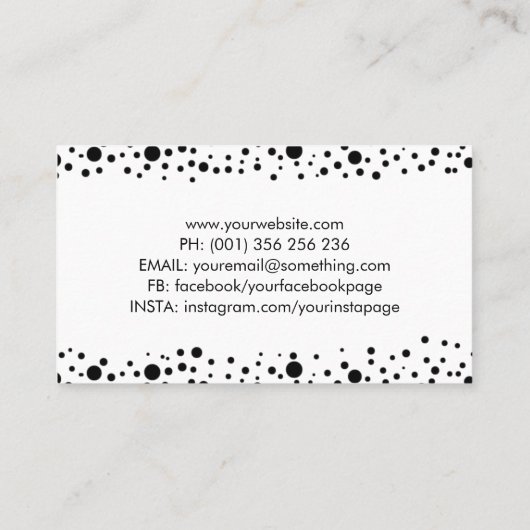 Schwarzer Dot Art Spritzer Kamerasockel Visitenkarte (Rückseite)