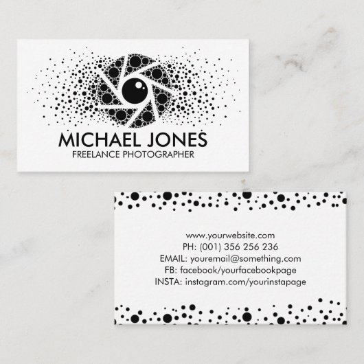 Schwarzer Dot Art Spritzer Kamerasockel Visitenkarte (Vorne/Hinten)
