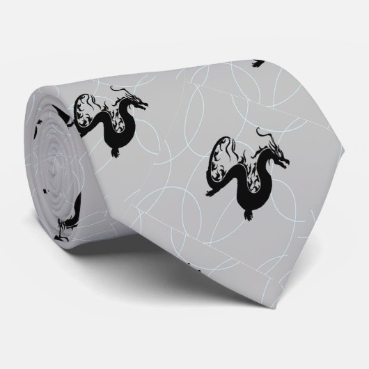 Schwarzer Drache auf grau Krawatte (Gerollt)