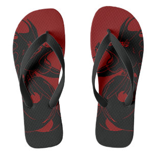 Schwarzer Drache auf Rot Badesandalen
