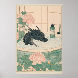 Schwarzer Drache Badezimmerdruck japanische Ukiyo- Poster