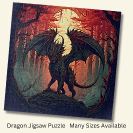 Schwarzer Drache bei Sonnenuntergang Puzzle