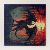 Schwarzer Drache bei Sonnenuntergang Puzzle (Horizontal)