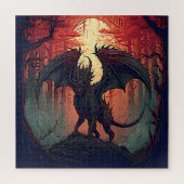 Schwarzer Drache bei Sonnenuntergang Puzzle (Vertikal)