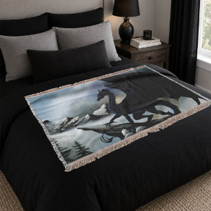 Schwarzer Drache Fantasy Blue Mountains Decke