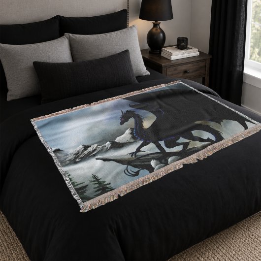 Schwarzer Drache Fantasy Blue Mountains Decke
