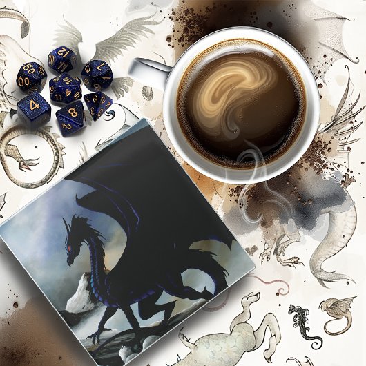 Schwarzer Drache Fantasy Blue Mountains Glasuntersetzer