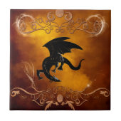 Schwarzer Drache im Himmel Fliese (Vorderseite)