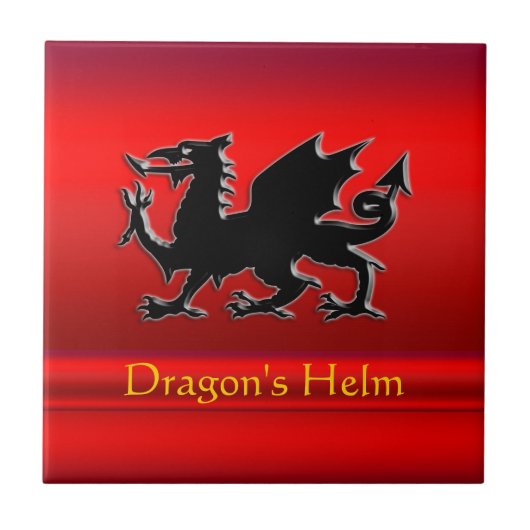 Schwarzer Drache mit dem roten Chromeffekt Fliese (Vorderseite)