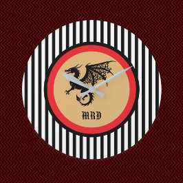 Schwarzer Drache mit Monogramm in schwarz-weißen S Große Wanduhr