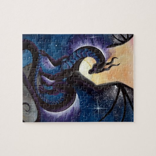 Schwarzer Drache mit nächtlichem Himmel durch Puzzle (Horizontal)