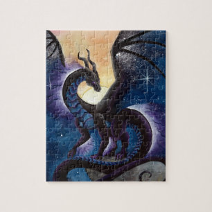 Schwarzer Drache mit nächtlichem Himmel durch Puzzle
