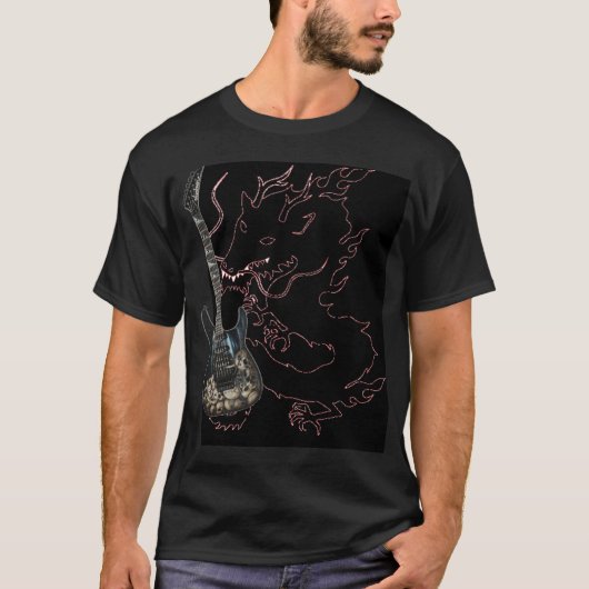 Schwarzer Drache mit Schädel-Gitarren-T - Shirt (Vorderseite)
