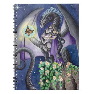 Schwarzer Drache mit Schmetterlingsdrachekunst Notizblock
