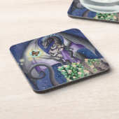 Schwarzer Drache mit Schmetterlingsdrachekunst Untersetzer (Linke Seite)