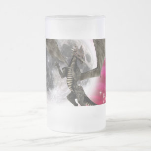 Schwarzer Drache - Mythische Fantasy-Kreatur Rote  Mattglas Bierglas
